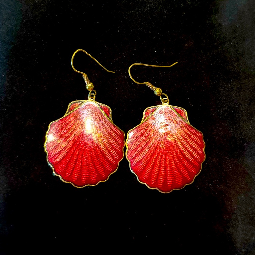 Vintage Cloisonné Shell Earrings
